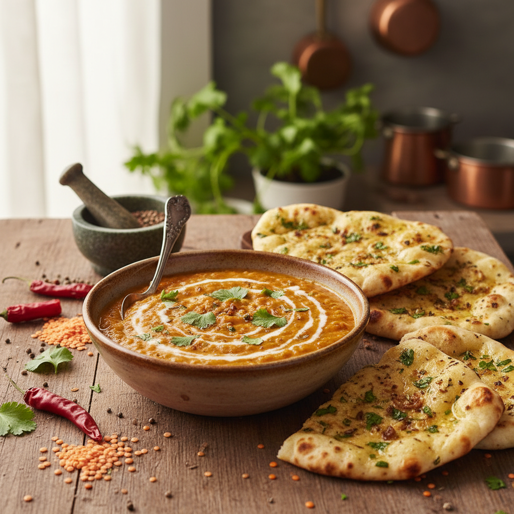 Red Lentil Dal with Garlic Naan