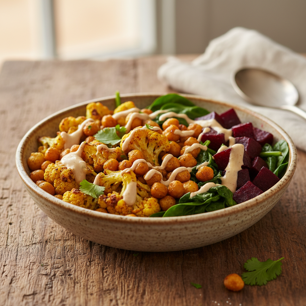 Turmeric Roasted Cauliflower and Chickpea Bowl