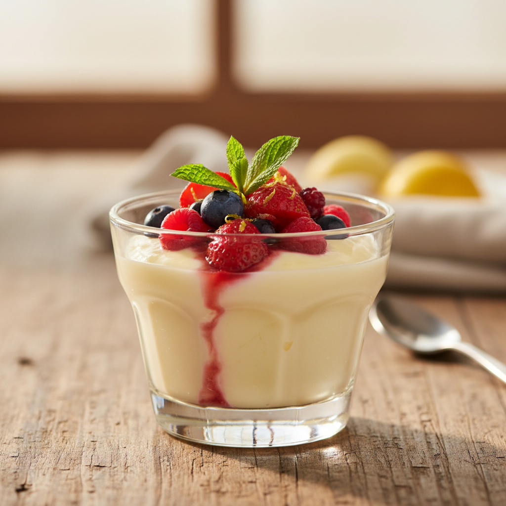 Lemon Posset with Macerated Berries
