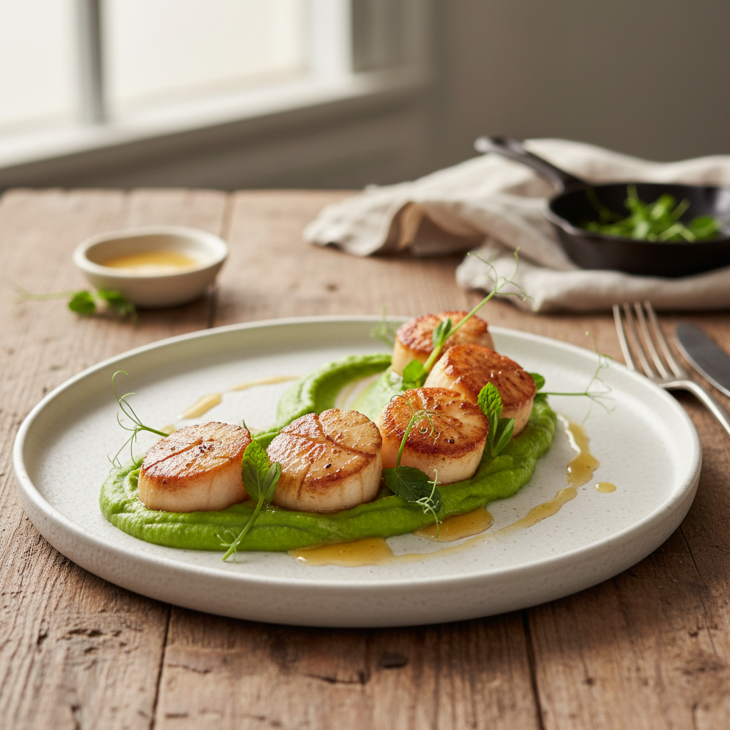 Pan-Seared Scallops with Pea Puree