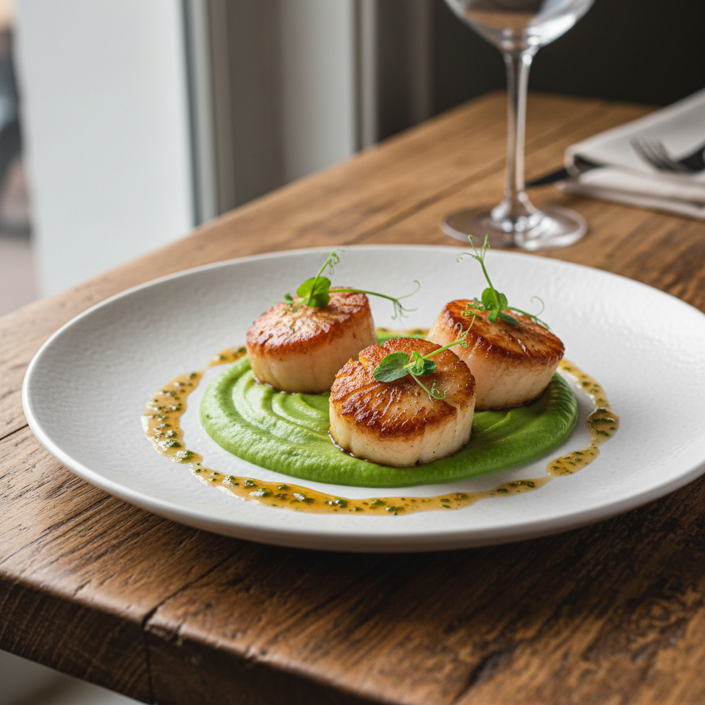 Pan-Seared Scallops with Pea Purée