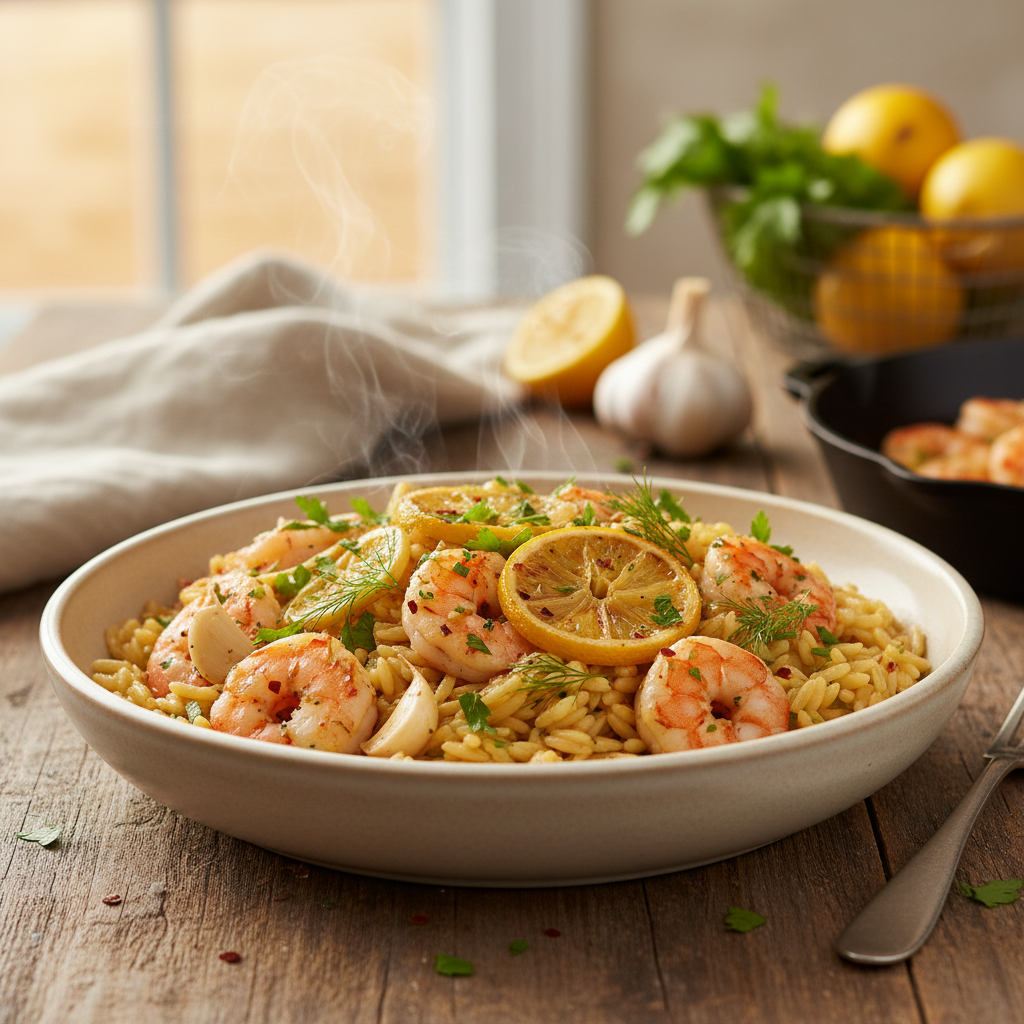 One-Pot Lemon Garlic Shrimp Orzo