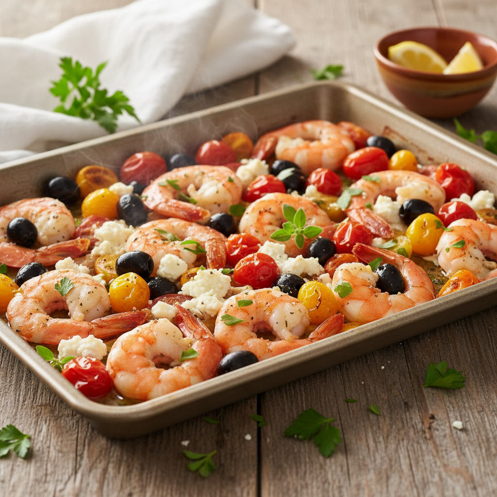 Sheet Pan Greek Shrimp Bake