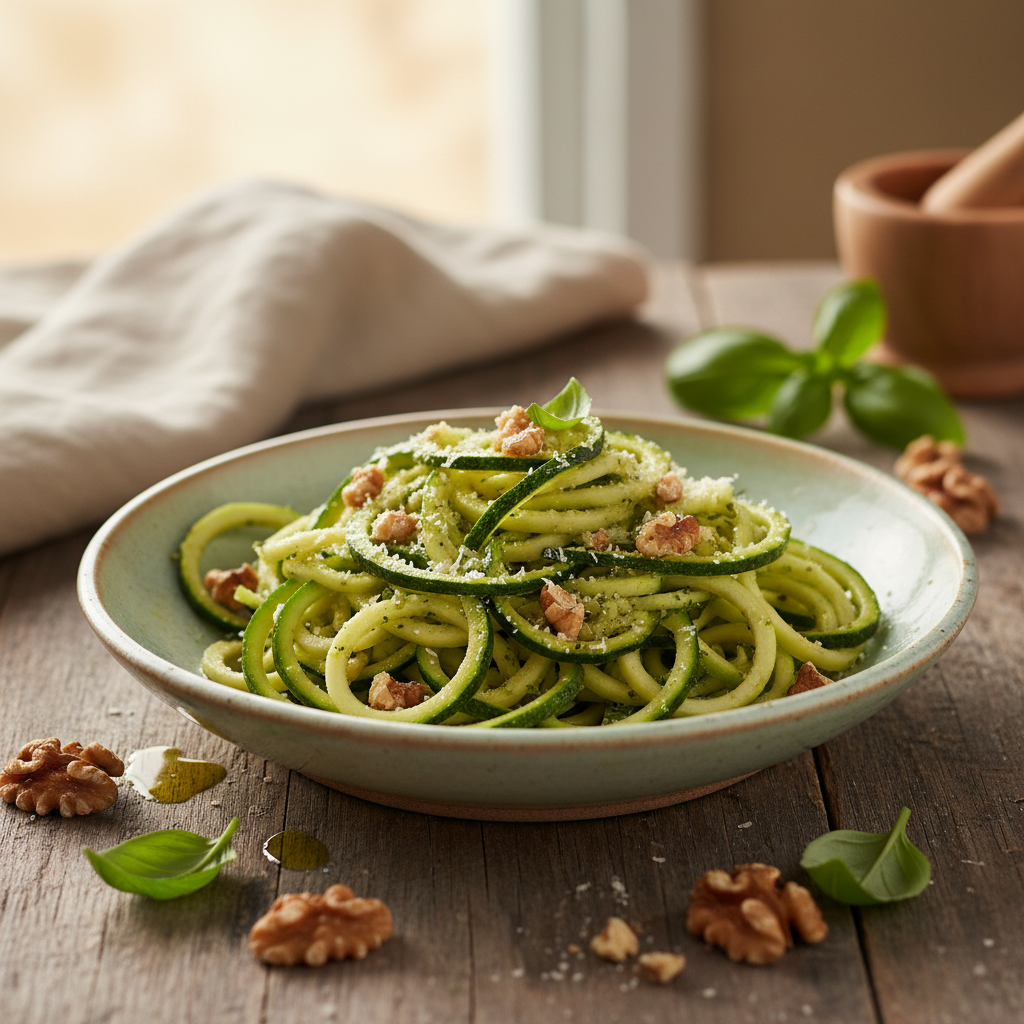 Zucchini Noodles with Walnut Pesto