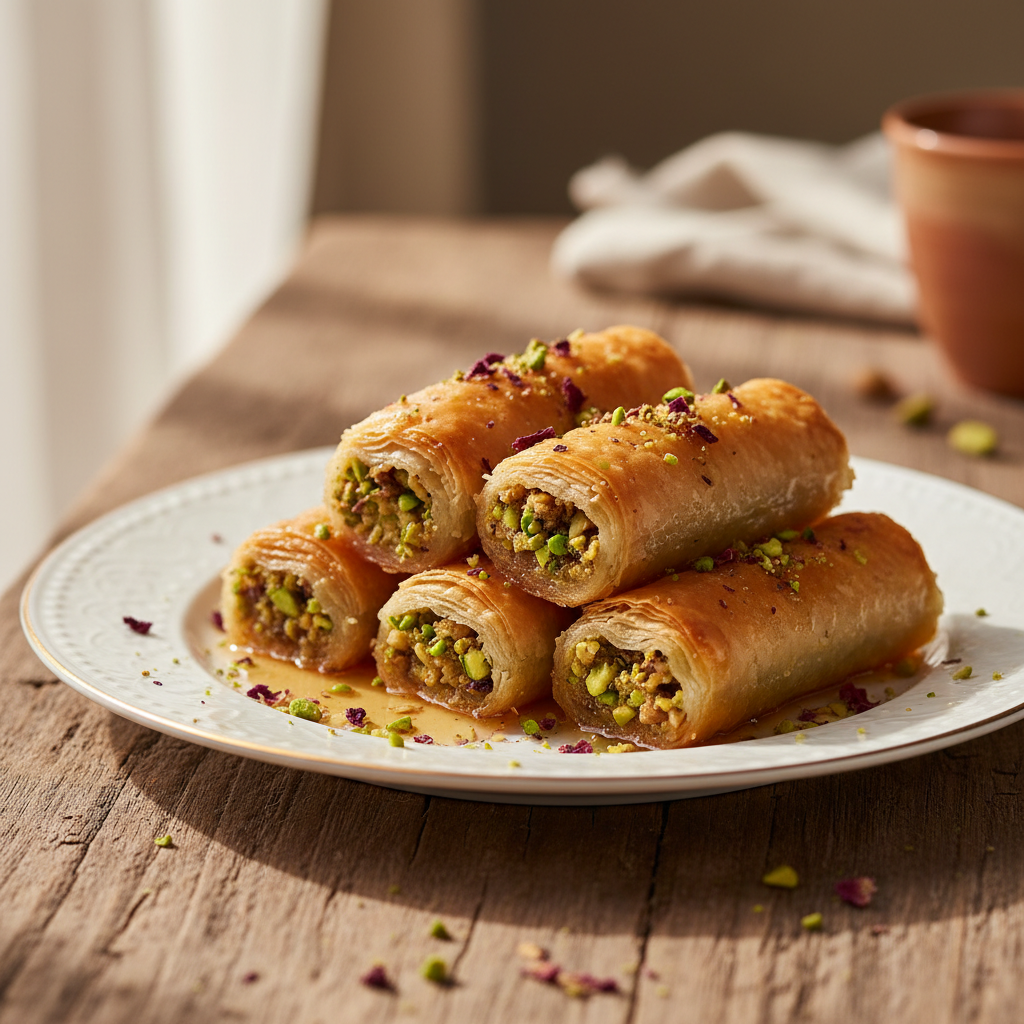Rosewater and Pistachio Baklava Rolls