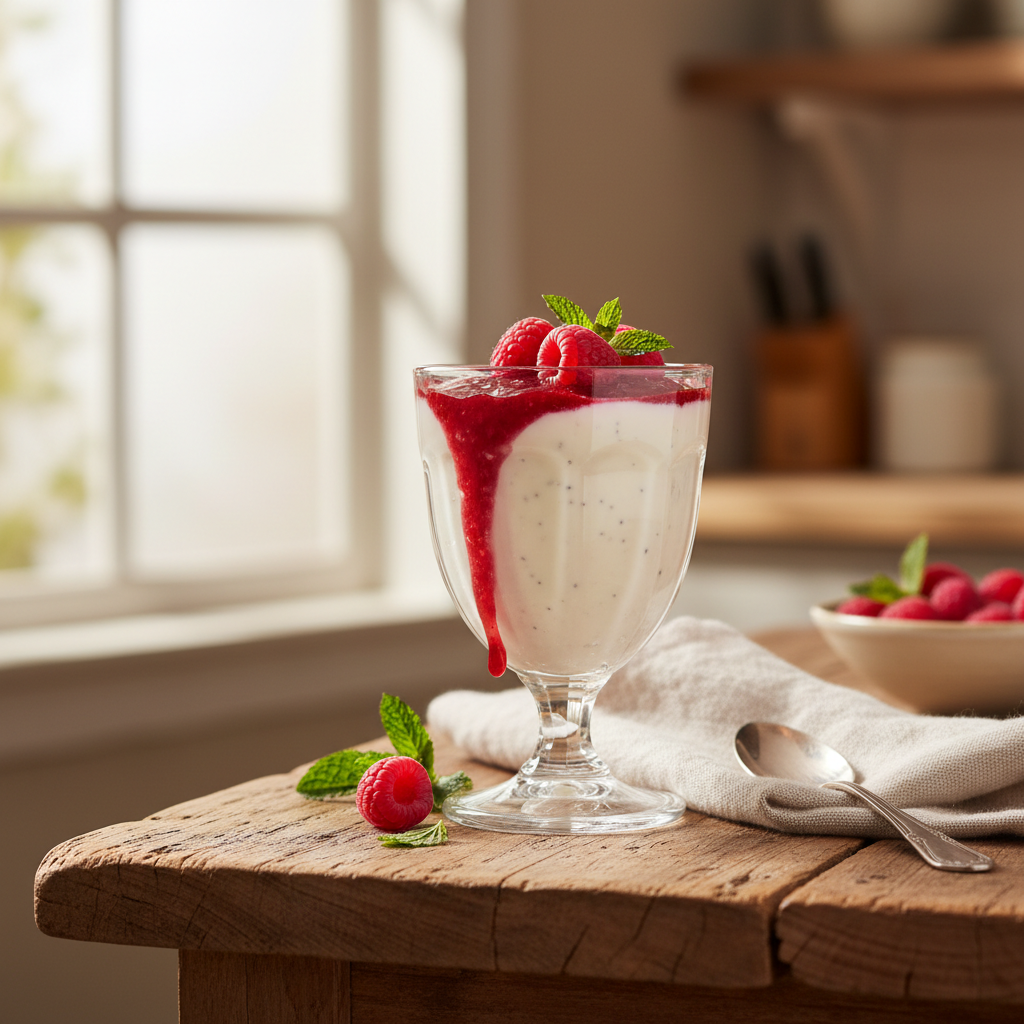 Vanilla Bean Panna Cotta with Raspberry Coulis