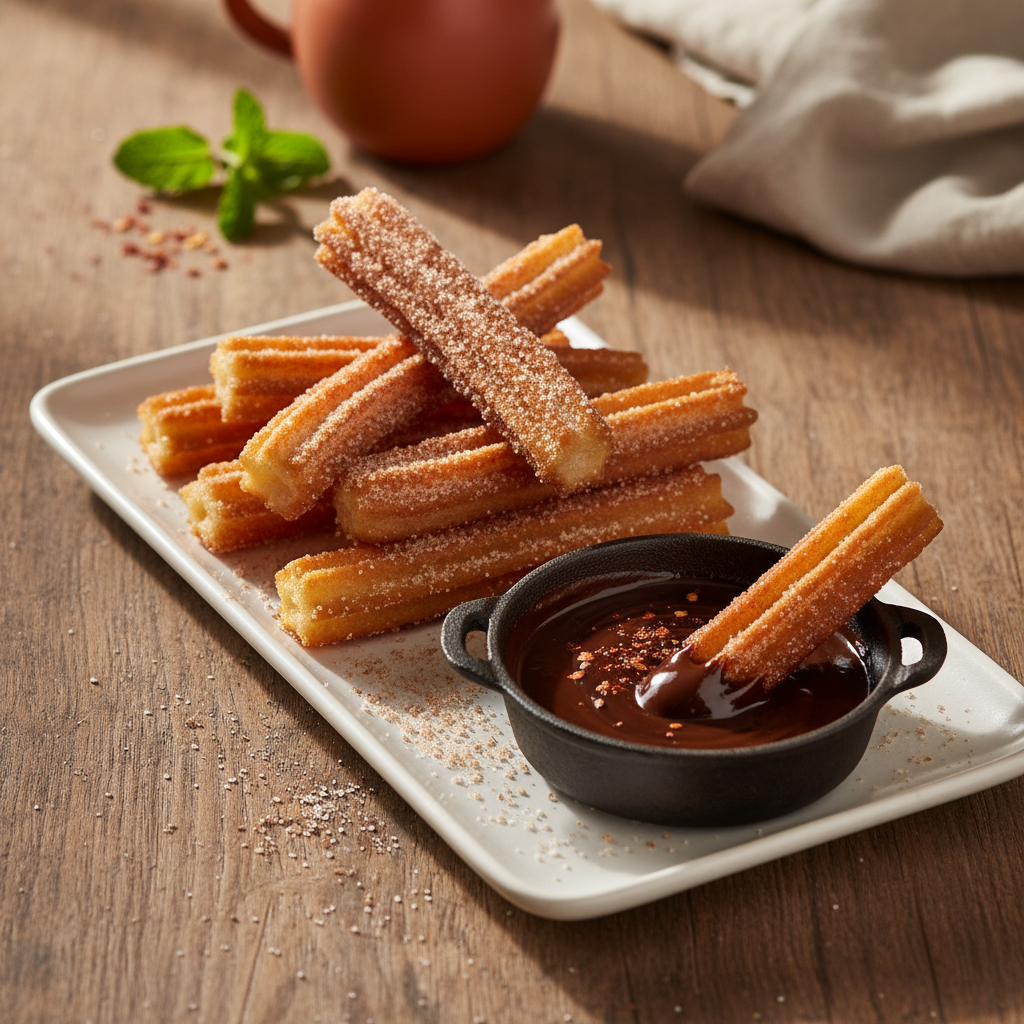 Spanish Churros with Spicy Chocolate Ganache