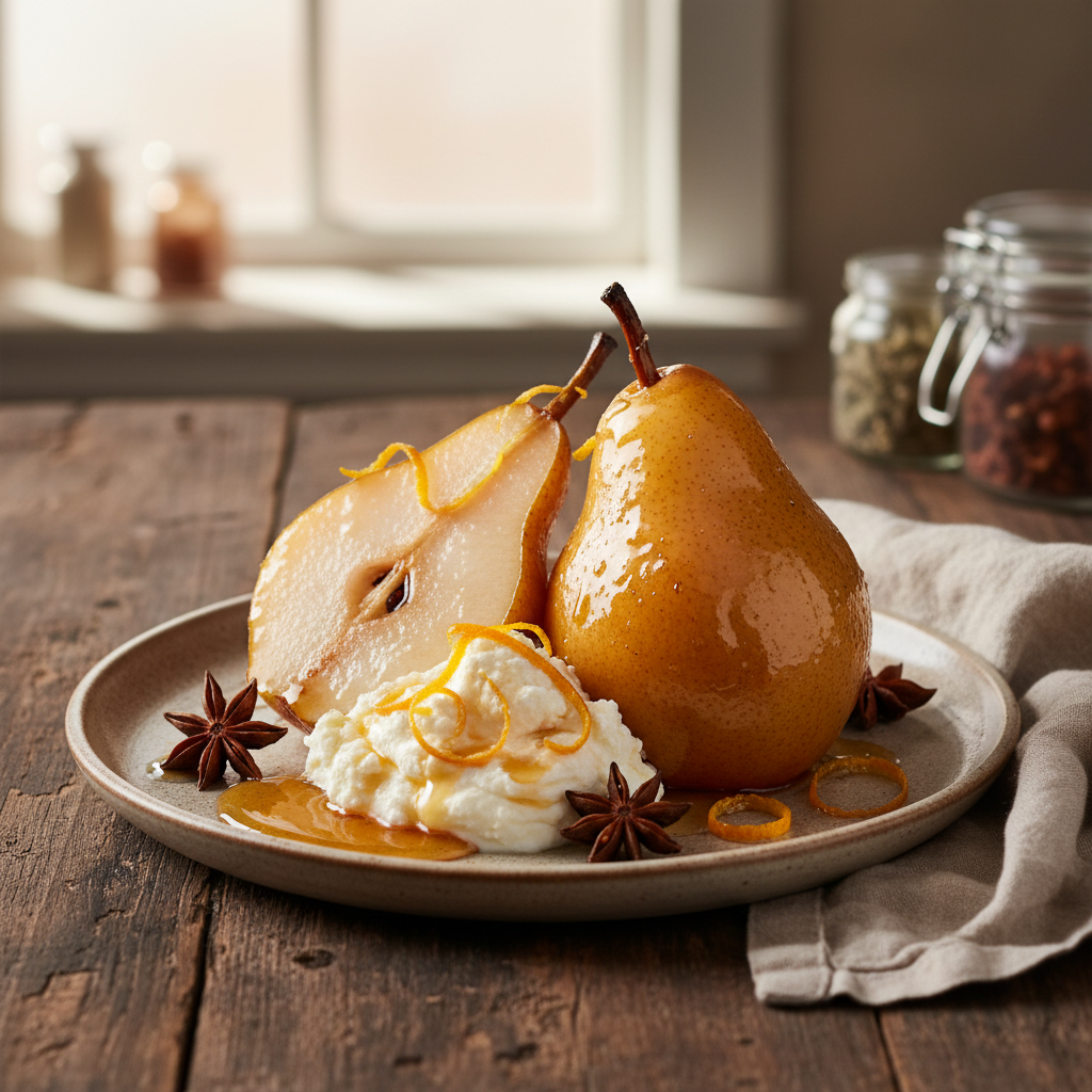 Honey-Poached Pears with Ricotta