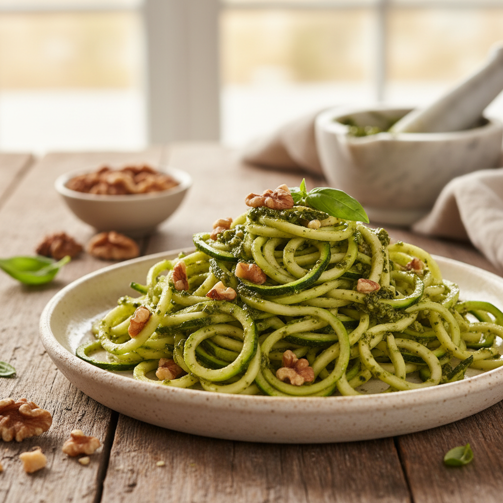 Zucchini Noodles with Walnut Pesto