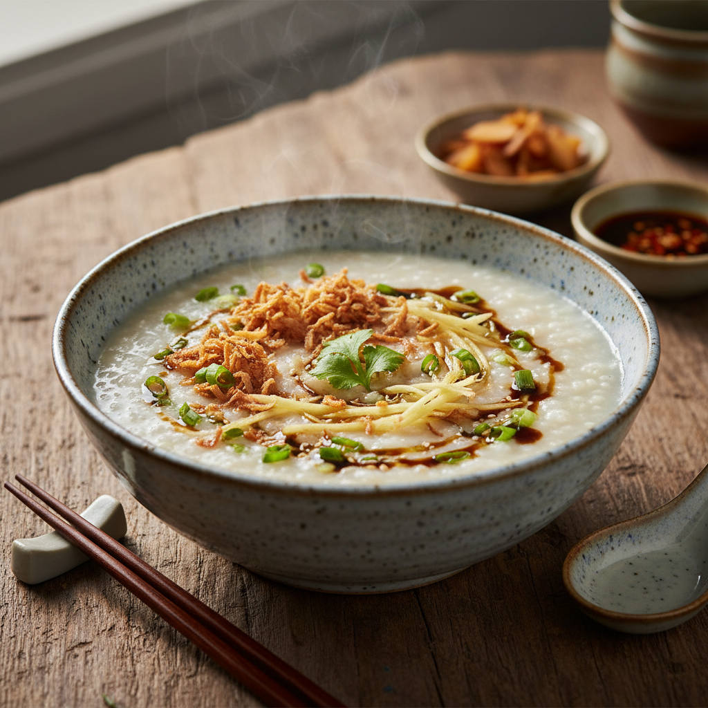 Congee with Crispy Shallots and Ginger