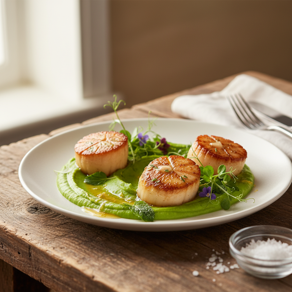 Pan-Seared Scallops with Sweet Pea Purée