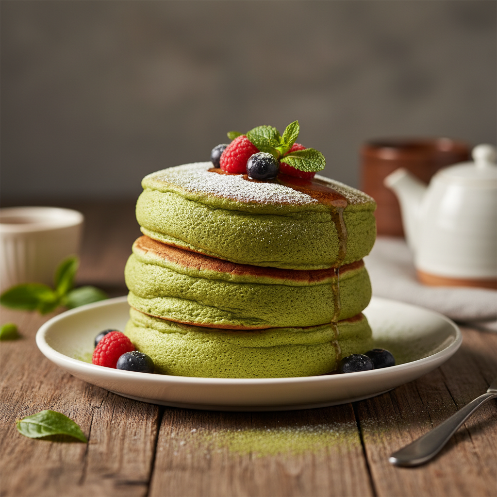 Japanese Matcha Soufflé Pancakes