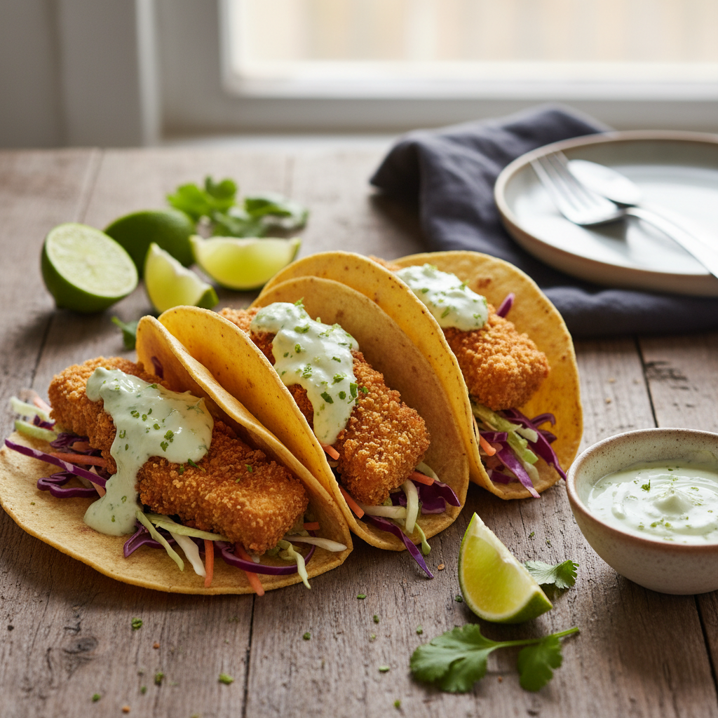 Crispy Tofu Tacos with Lime Crema