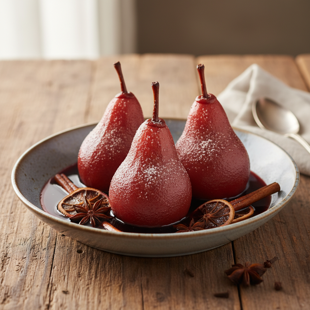 Poached Pears in Red Wine