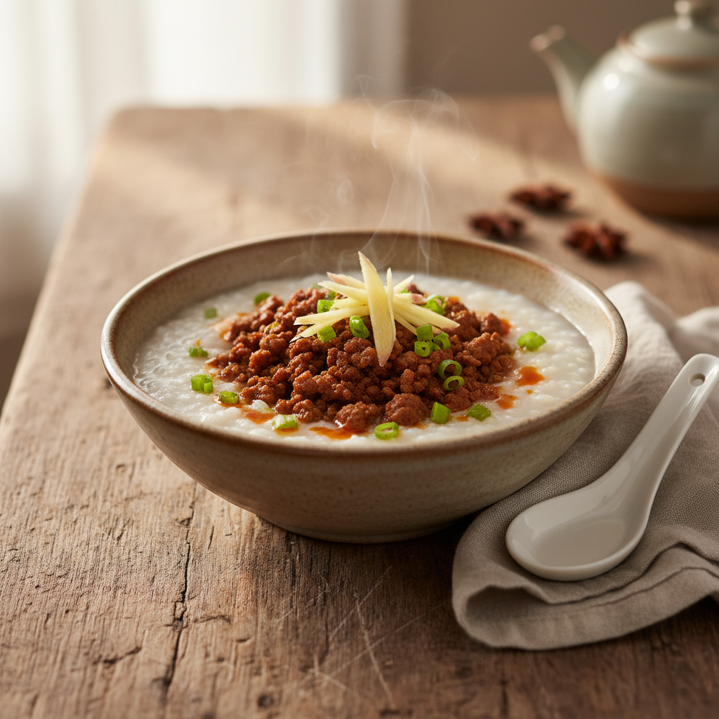 Savory Congee with Pork Rendan