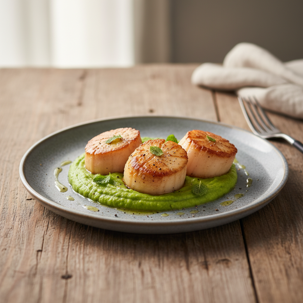 Pan-Seared Scallops with Pea Purée