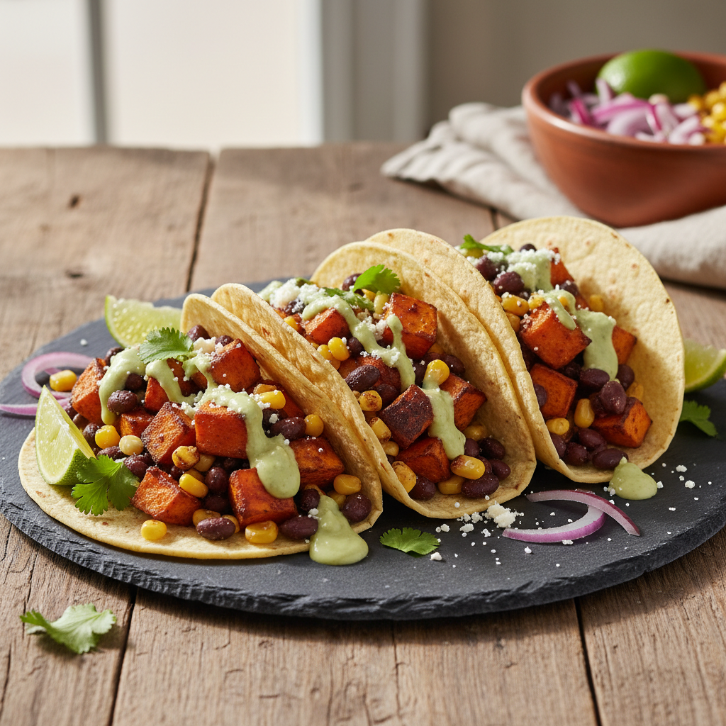 Roasted Sweet Potato and Black Bean Tacos