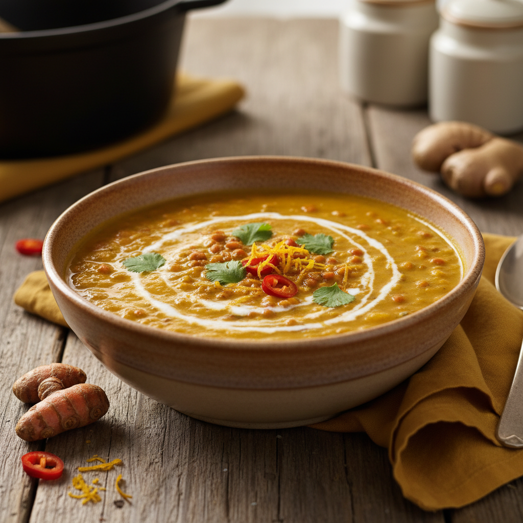 Turmeric Ginger Red Lentil Soup