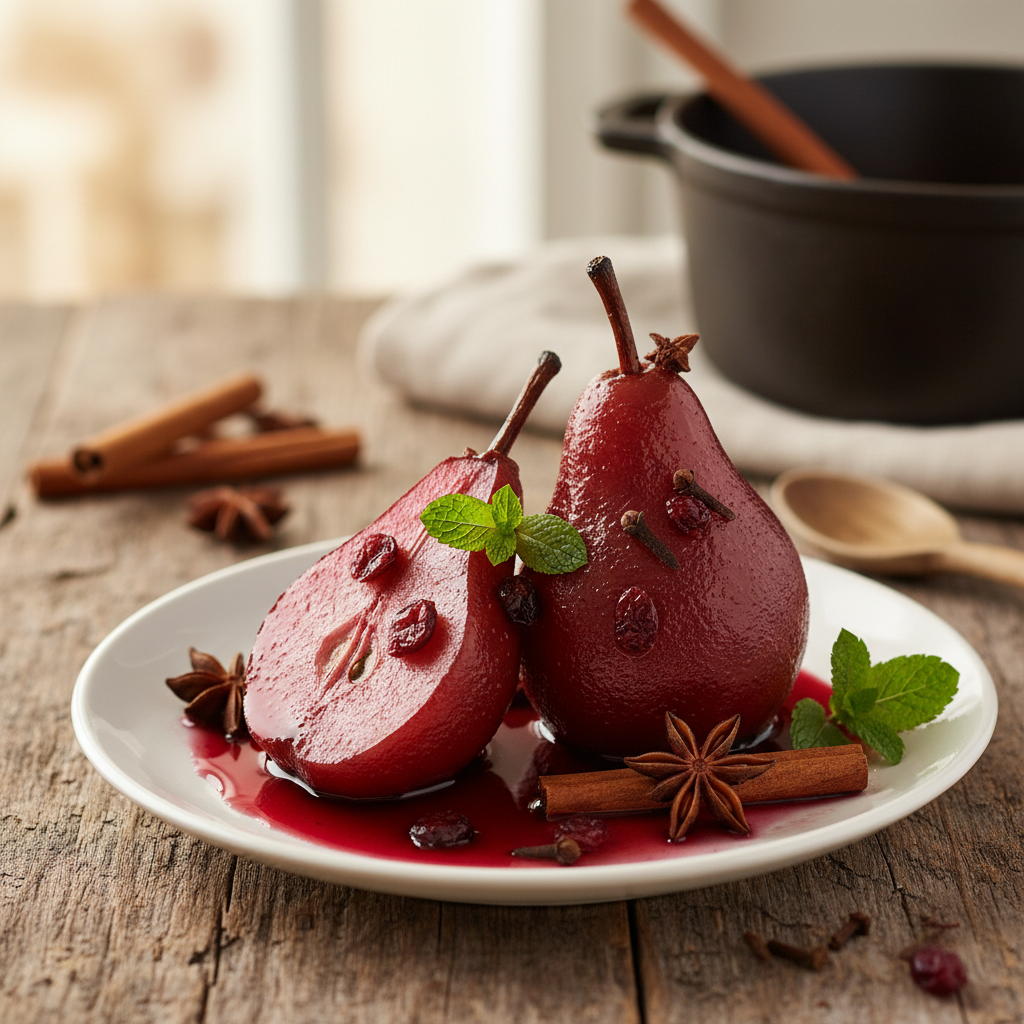 Poached Pears in Red Wine and Anise