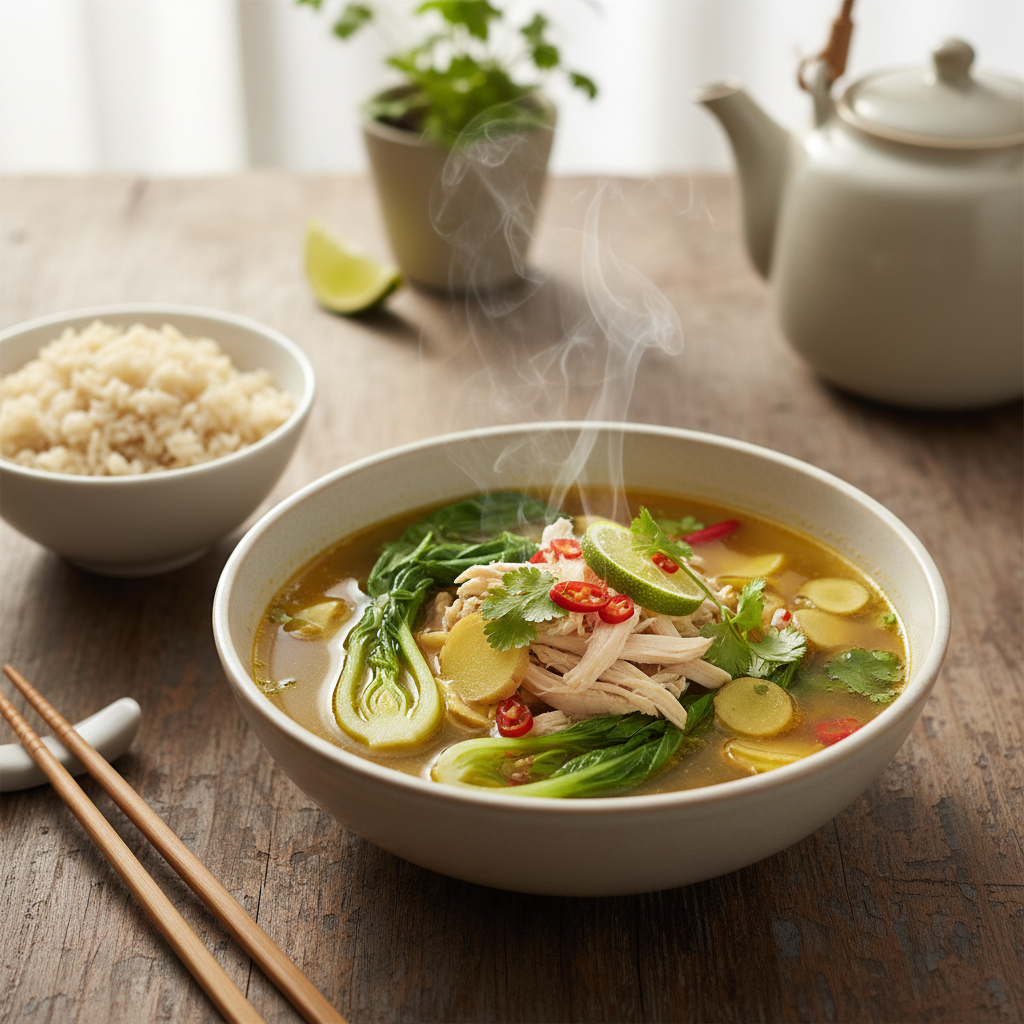 Thai Ginger Chicken Broth with Bok Choy