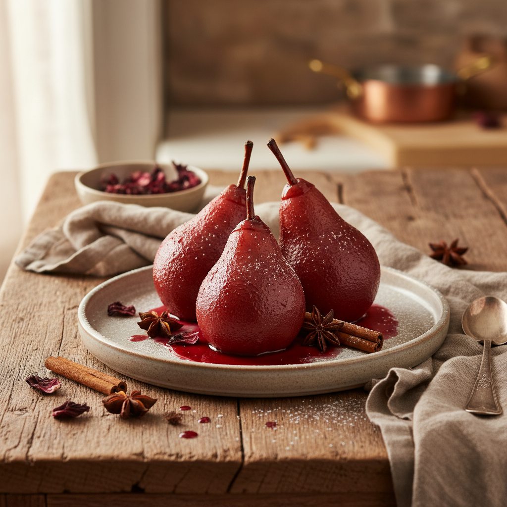 Poached Pears in Red Wine