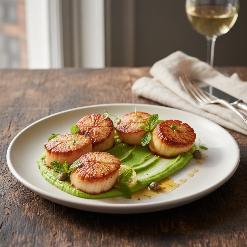 Pan-Seared Scallops with Pea Purée