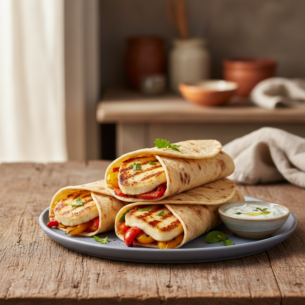 Grilled Halloumi and Roasted Pepper Wraps