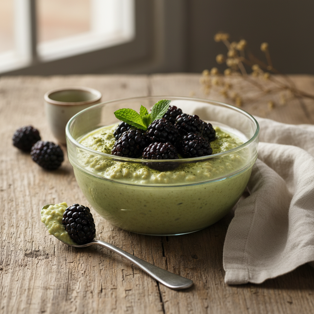 Matcha Overnights Oats with Blackberries