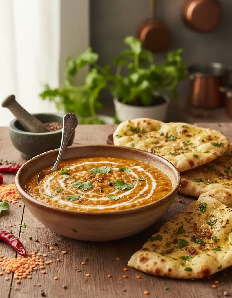 Red Lentil Dal with Garlic Naan