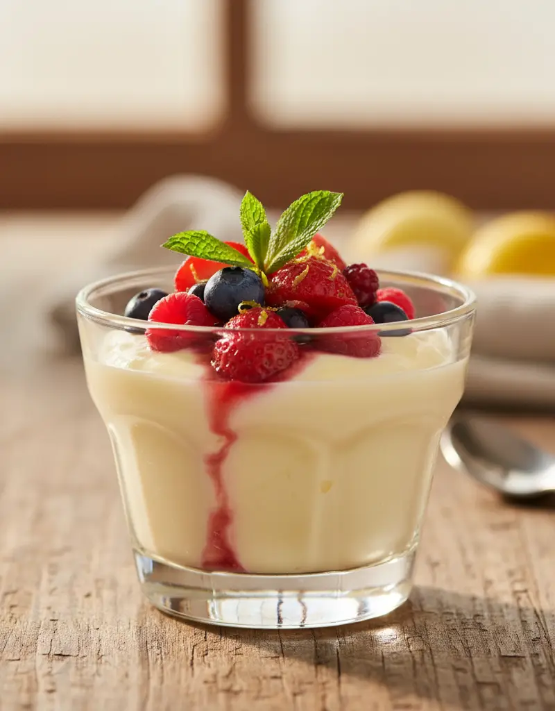 Lemon Posset with Macerated Berries