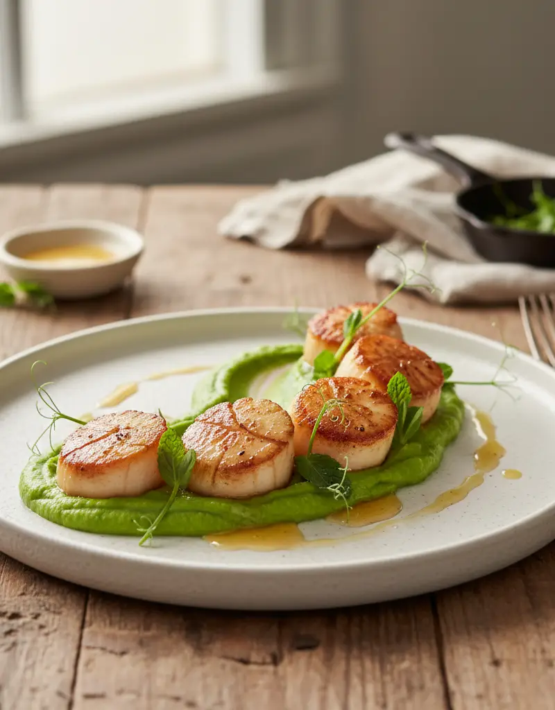 Pan-Seared Scallops with Pea Puree