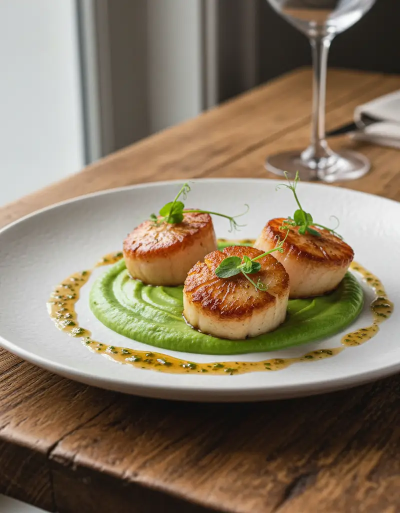Pan-Seared Scallops with Pea Purée