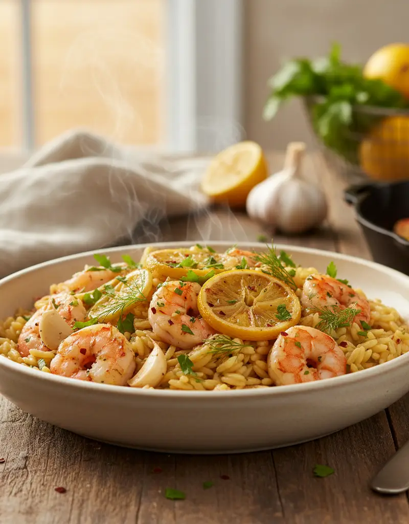 One-Pot Lemon Garlic Shrimp Orzo