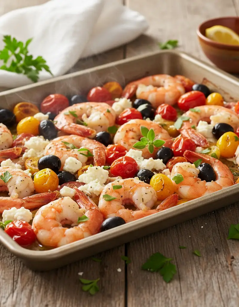 Sheet Pan Greek Shrimp Bake