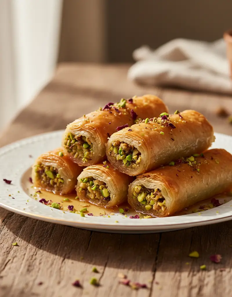 Rosewater and Pistachio Baklava Rolls
