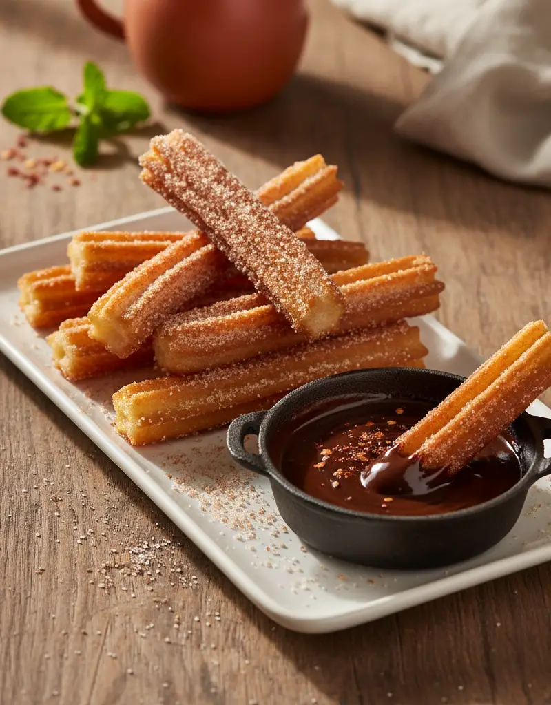Spanish Churros with Spicy Chocolate Ganache