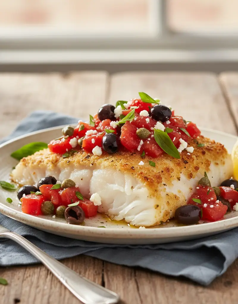 Baked Cod with Tomato-Olive Tapenade