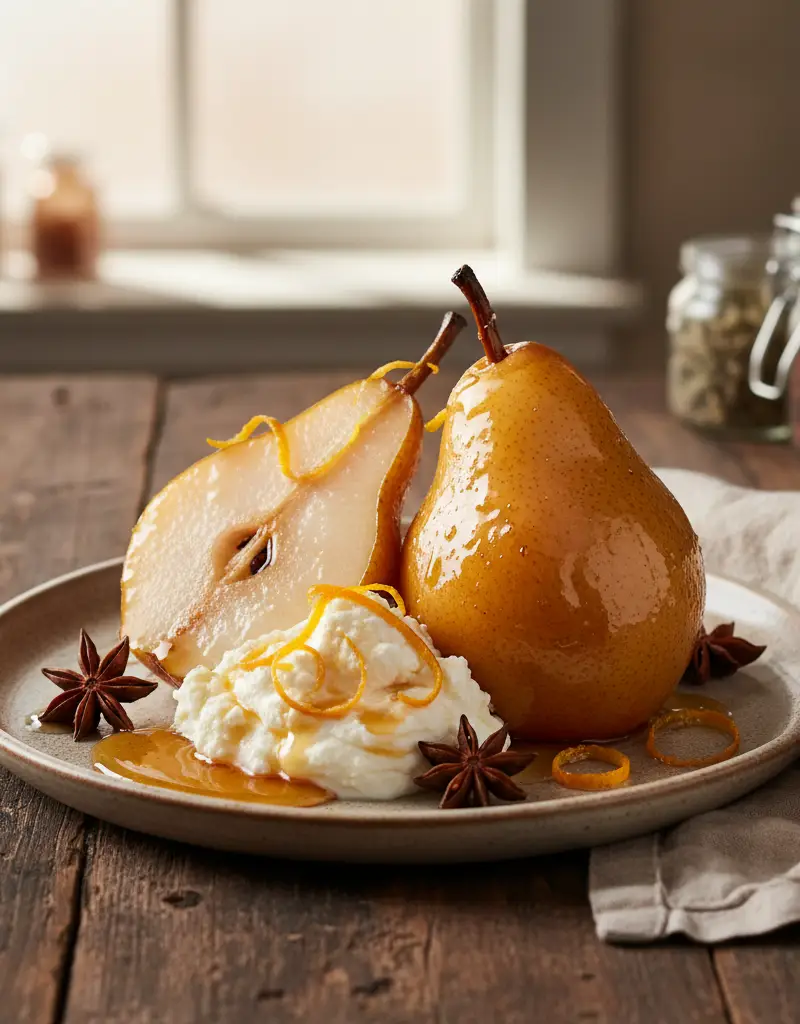 Honey-Poached Pears with Ricotta