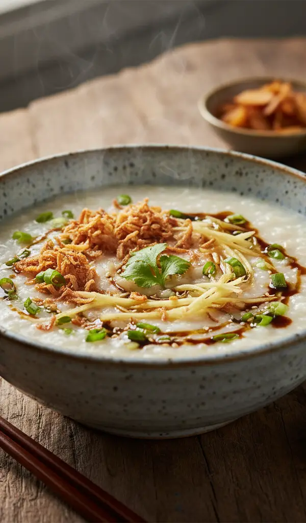 Congee with Crispy Shallots and Ginger — Chicken recipe