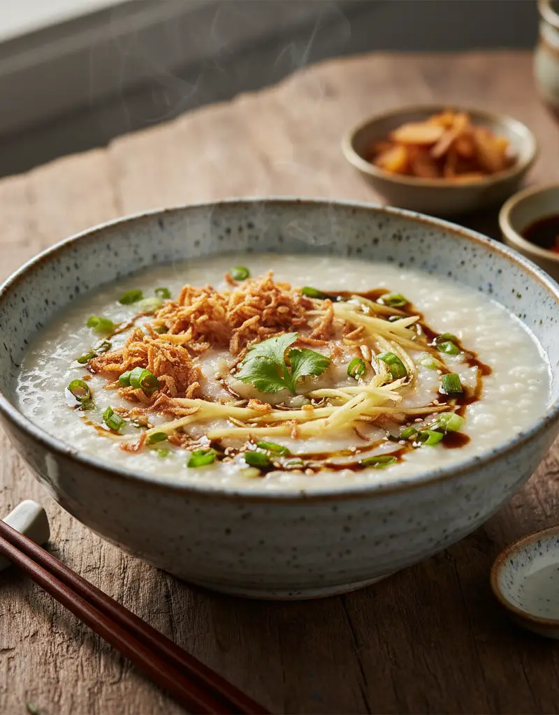 Congee with Crispy Shallots and Ginger