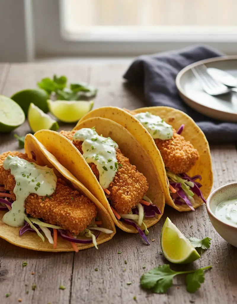 Crispy Tofu Tacos with Lime Crema