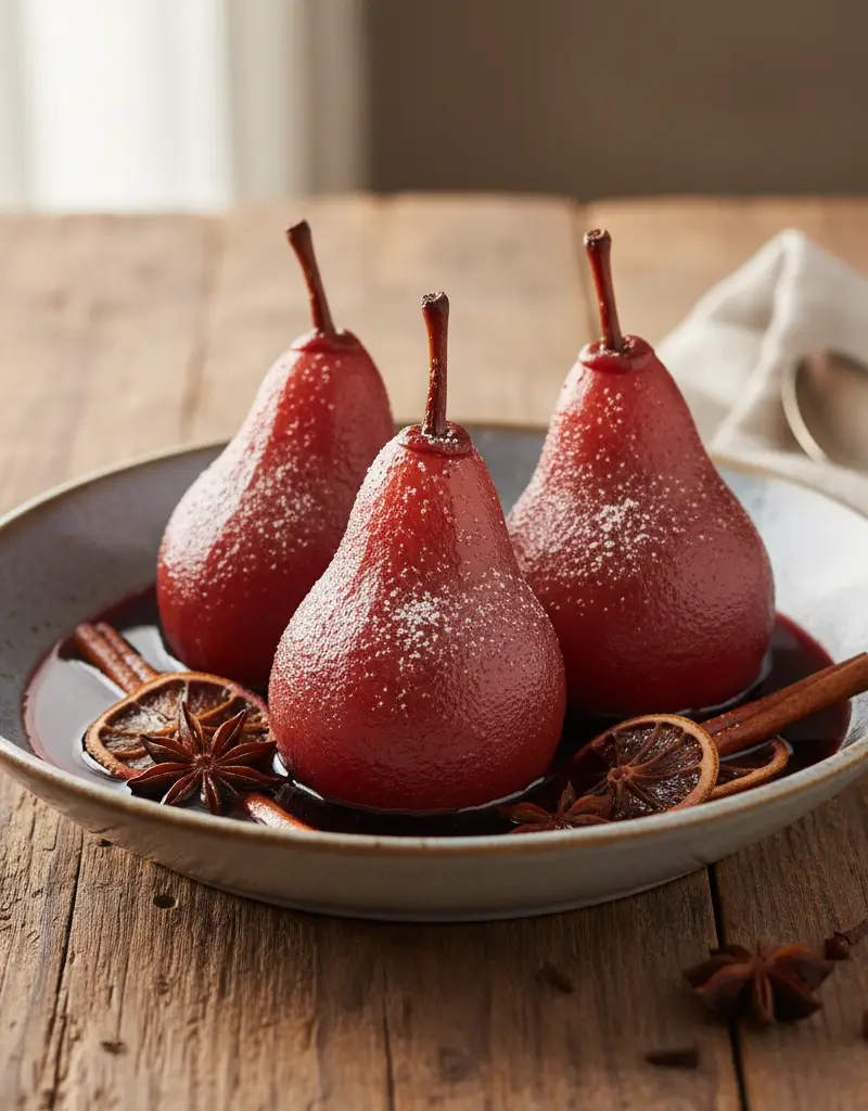Poached Pears in Red Wine