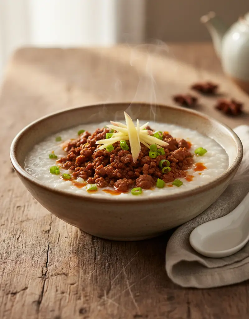 Savory Congee with Pork Rendan
