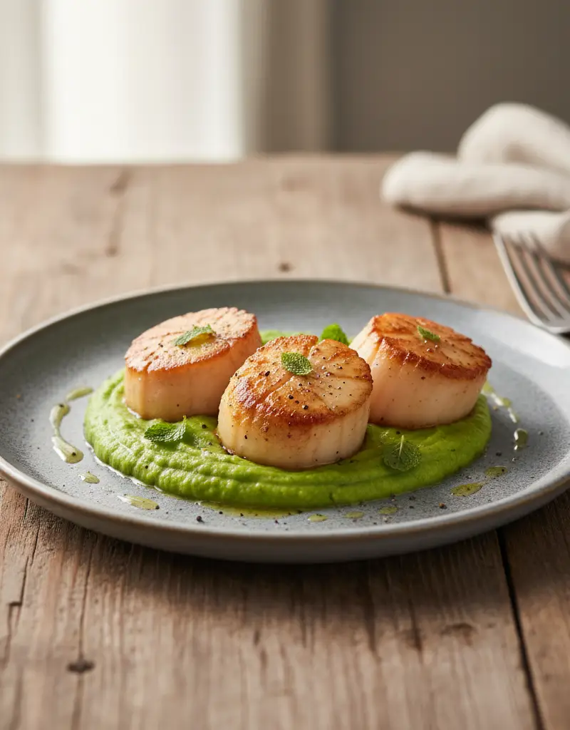 Pan-Seared Scallops with Pea Purée