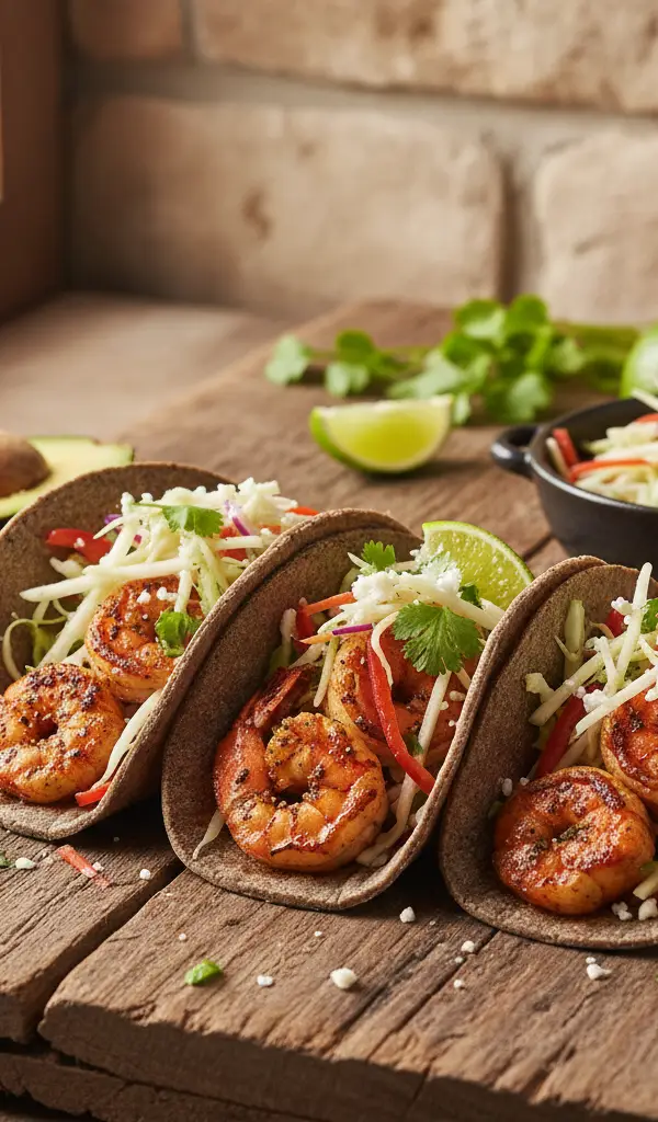 Blackened Shrimp Tacos with Jicama Slaw — Avocado recipe