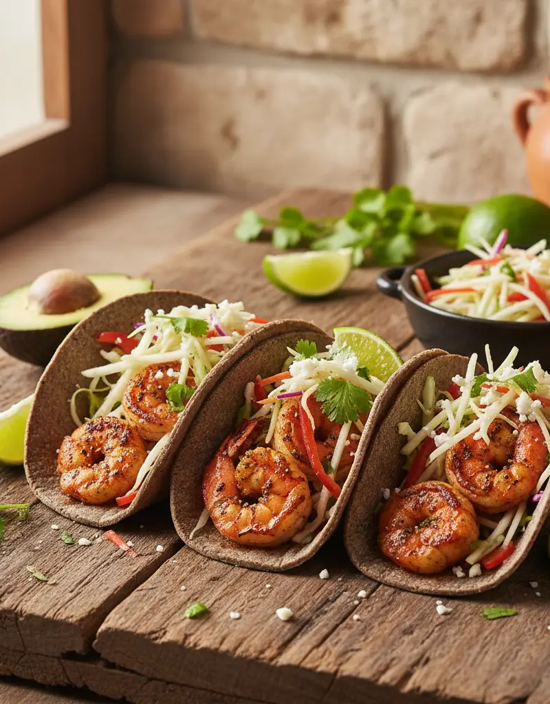 Blackened Shrimp Tacos with Jicama Slaw
