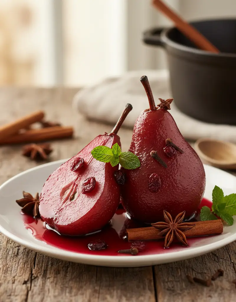 Poached Pears in Red Wine and Anise