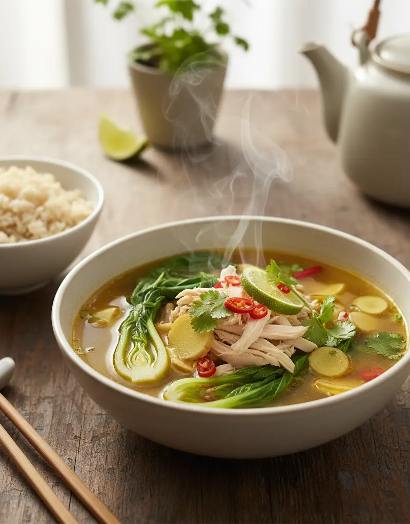 Thai Ginger Chicken Broth with Bok Choy
