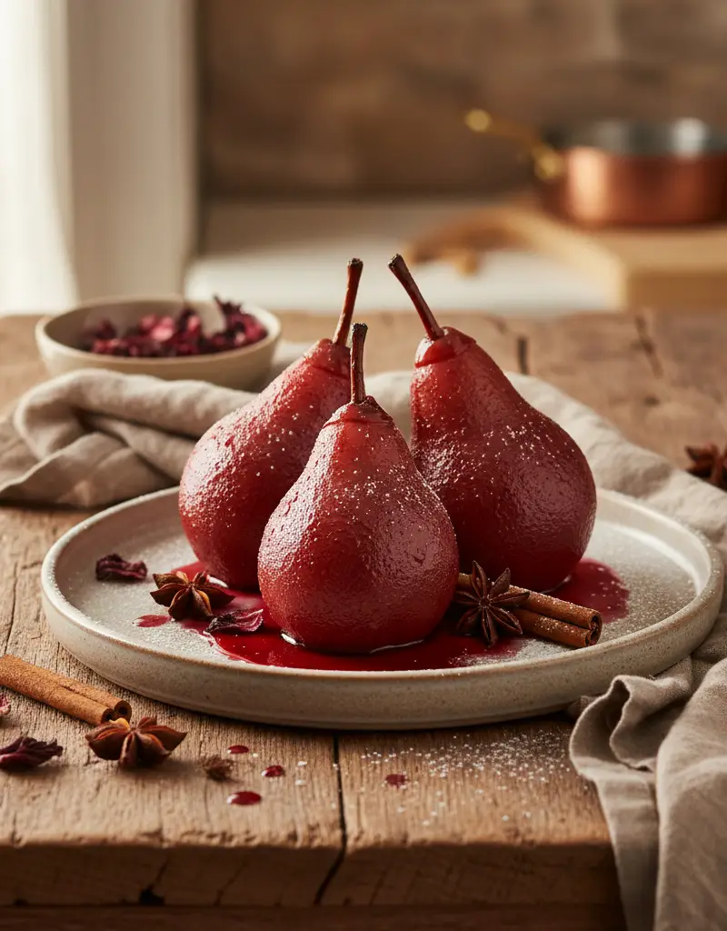 Poached Pears in Red Wine