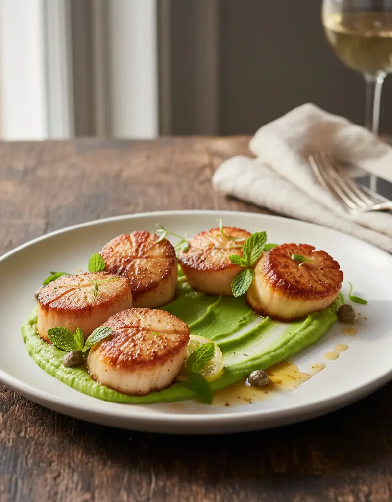 Pan-Seared Scallops with Pea Purée